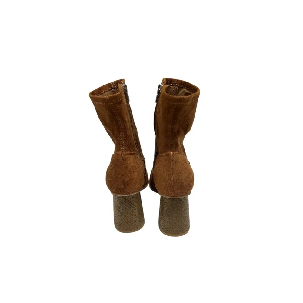 Dolce Vita Bootie Mono‎ Cognac Vegan Suede Ankle Boots Block Heel NWOB 7.5